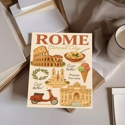 Vintage Rome Travel Poster: Italian Landmarks Art Print (Digital Download