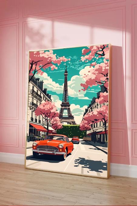Vintage Paris Eiffel Tower Print: Retro French Travel Poster (Digital Download)