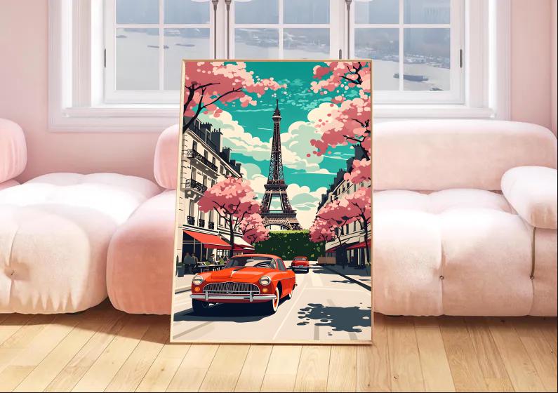 Vintage Paris Eiffel Tower Print: Retro French Travel Poster (Digital Download)