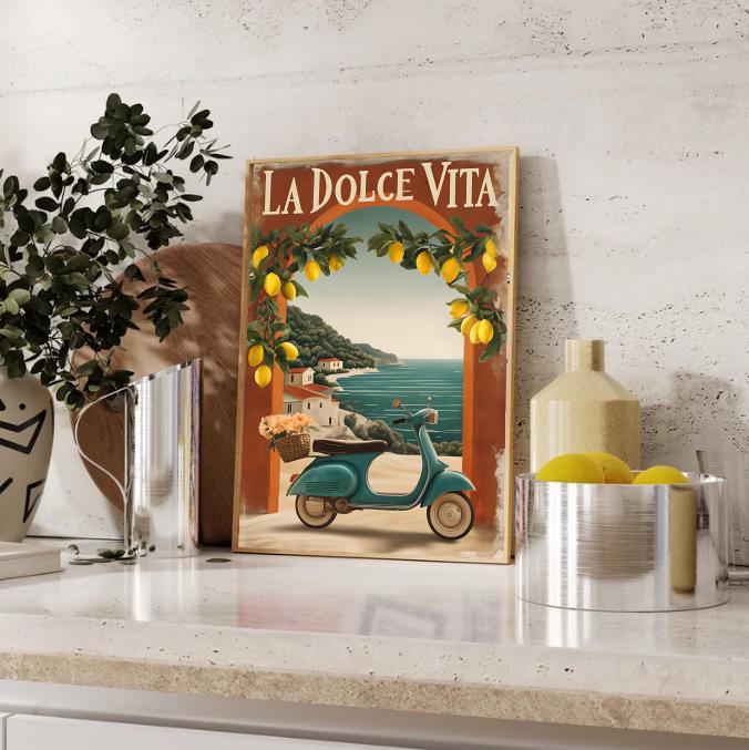 Italian Coast Print: La Dolce Vita, Vespa & Lemons (Digital Download)