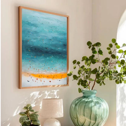 Aerial Beach Scene Print: Coastal Watercolor Art (Digital Download)