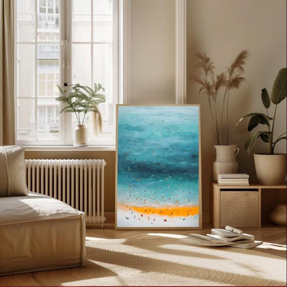 Aerial Beach Scene Print: Coastal Watercolor Art (Digital Download)