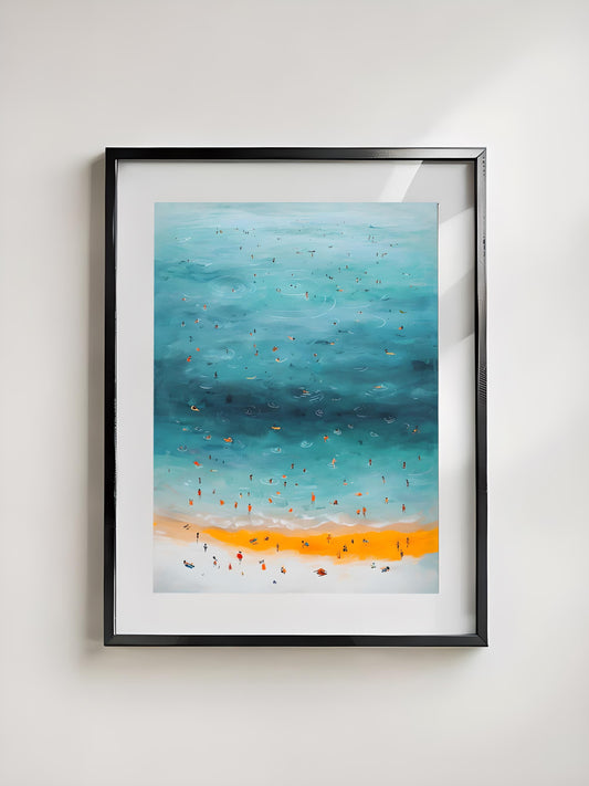 Aerial Beach Scene Print: Coastal Watercolor Art (Digital Download)