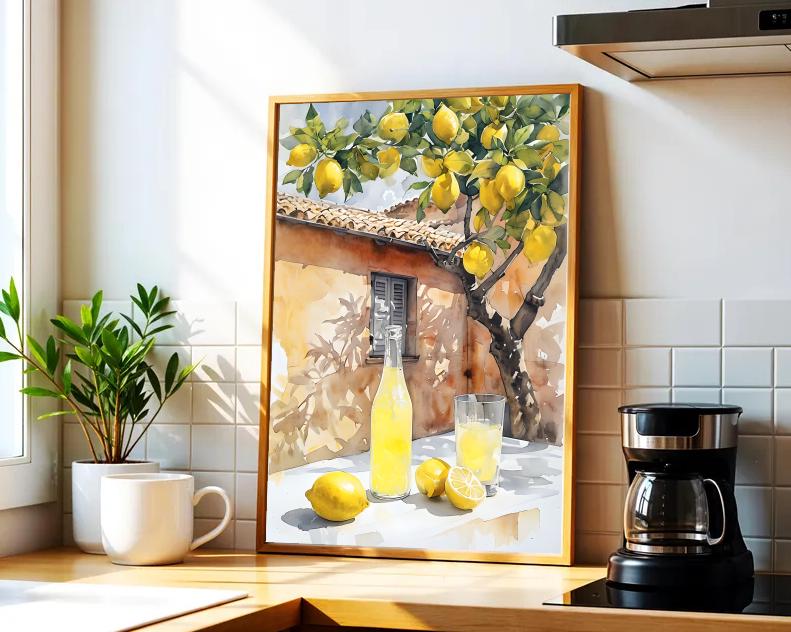Lemon Tree Watercolor Print: Rustic Italian Kitchen Art (Digital Download)