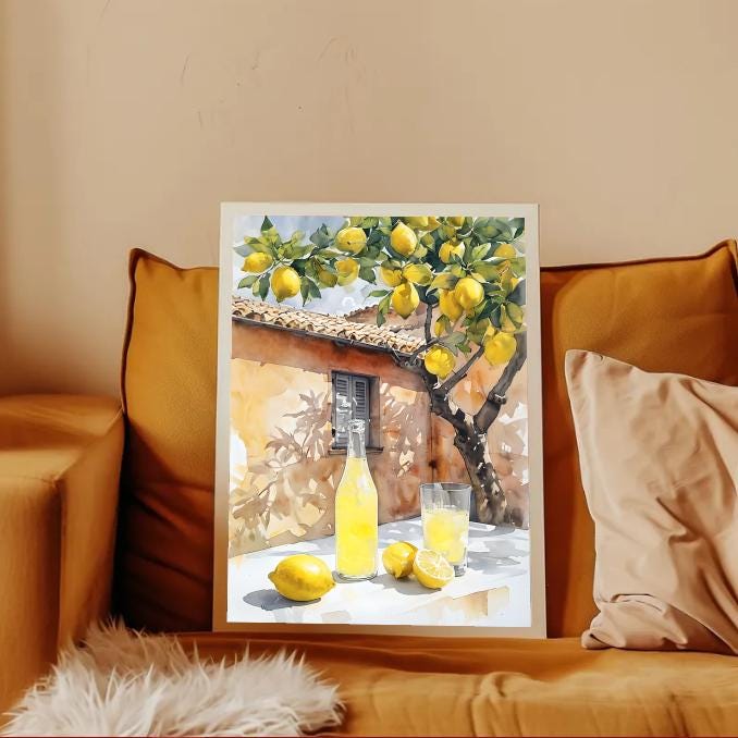 Lemon Tree Watercolor Print: Rustic Italian Kitchen Art (Digital Download)