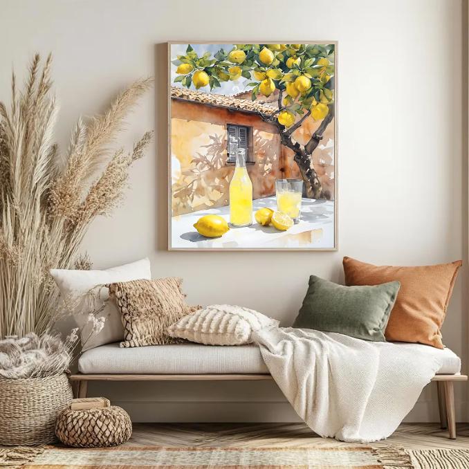 Lemon Tree Watercolor Print: Rustic Italian Kitchen Art (Digital Download)