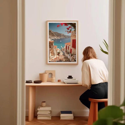 Santorini Coastal Print: Greek Village, Mediterranean Home Decor (Digital Download)