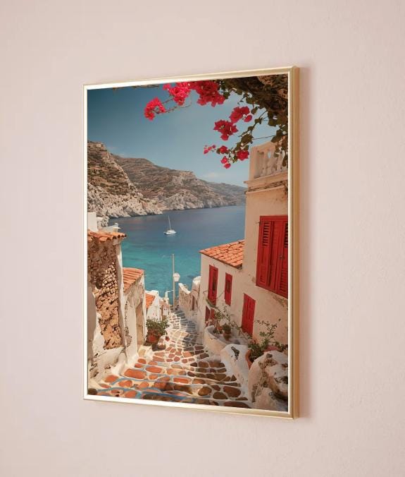 Santorini Coastal Print: Greek Village, Mediterranean Home Decor (Digital Download)