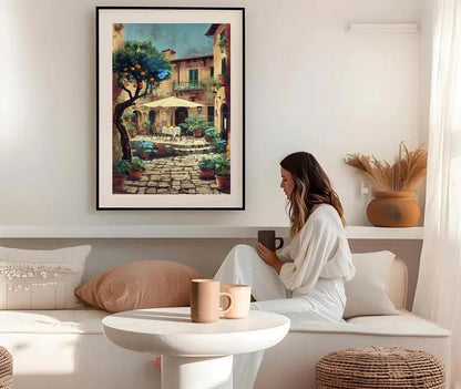 Italian Village Courtyard Print: Rustic Mediterranean Wall Art (Digital Download