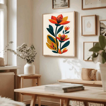 Red and Orange Floral Print: Modern Minimalist Botanical Art (Digital Download)