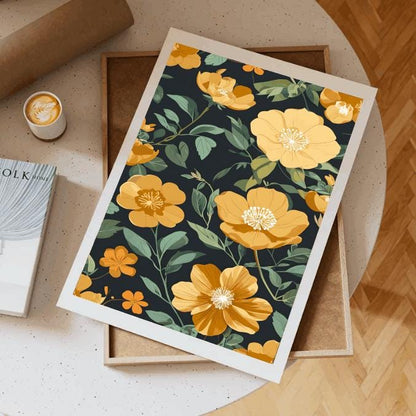 Yellow Floral Wall Art: Bold Botanical Print, Dark Background (Digital Download)