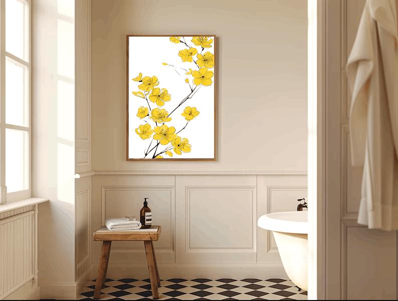 Yellow Flower Line Art Print: Minimalist Scandinavian Decor (Digital Download)