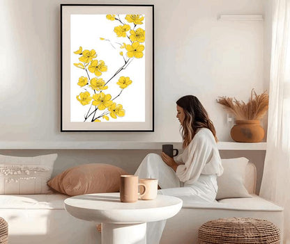 Yellow Flower Line Art Print: Minimalist Scandinavian Decor (Digital Download)