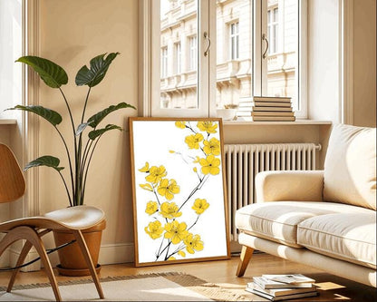 Yellow Flower Line Art Print: Minimalist Scandinavian Decor (Digital Download)
