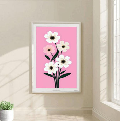 Minimalist Daisy Print: Modern Pink Floral Scandinavian Wall Art