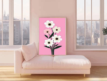 Minimalist Daisy Print: Modern Pink Floral Scandinavian Wall Art