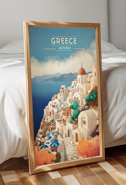 Santorini Greece Print: Whitewashed Architecture, Blue Dome Decor (Digital Download)