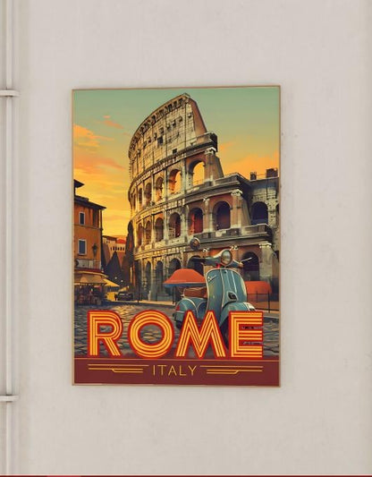 Vintage Rome Print: Colosseum & Vespa, Italian Travel Poster (Digital Download)