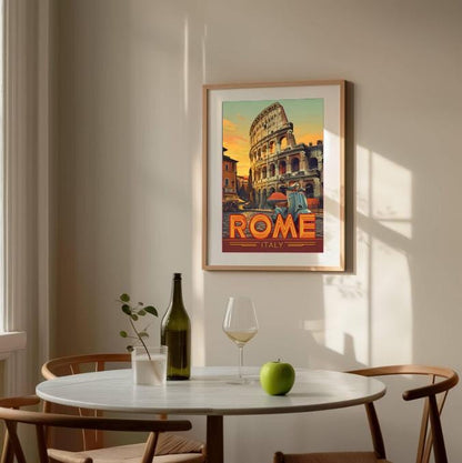 Vintage Rome Print: Colosseum & Vespa, Italian Travel Poster (Digital Download)