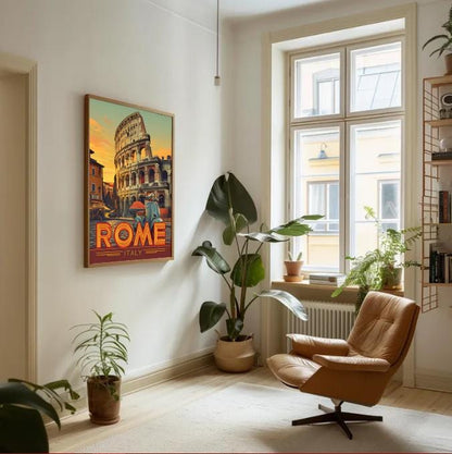 Vintage Rome Print: Colosseum & Vespa, Italian Travel Poster (Digital Download)