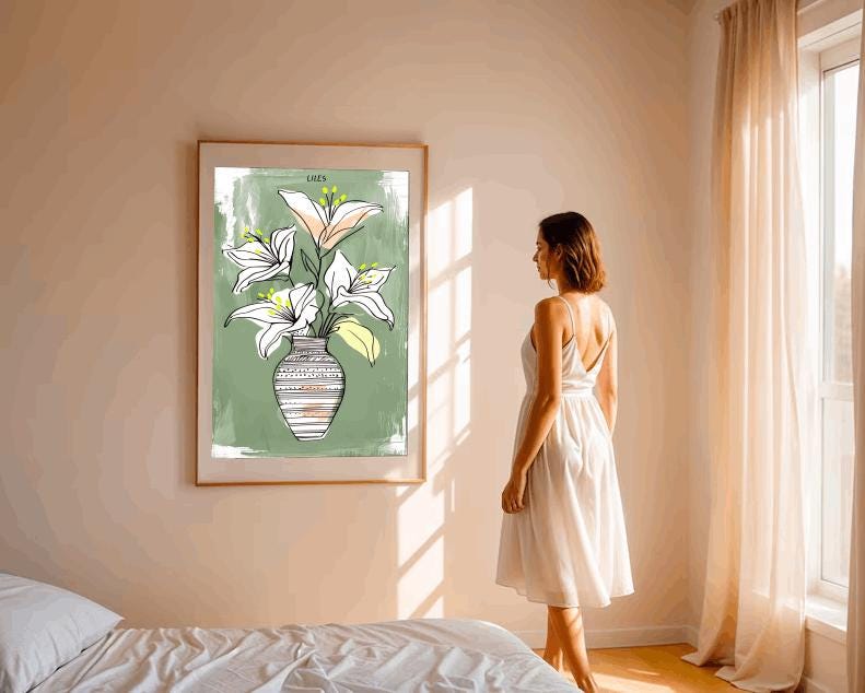 Minimalist Lily Line Art Print: Modern Botanical Illustration (Digital Download)