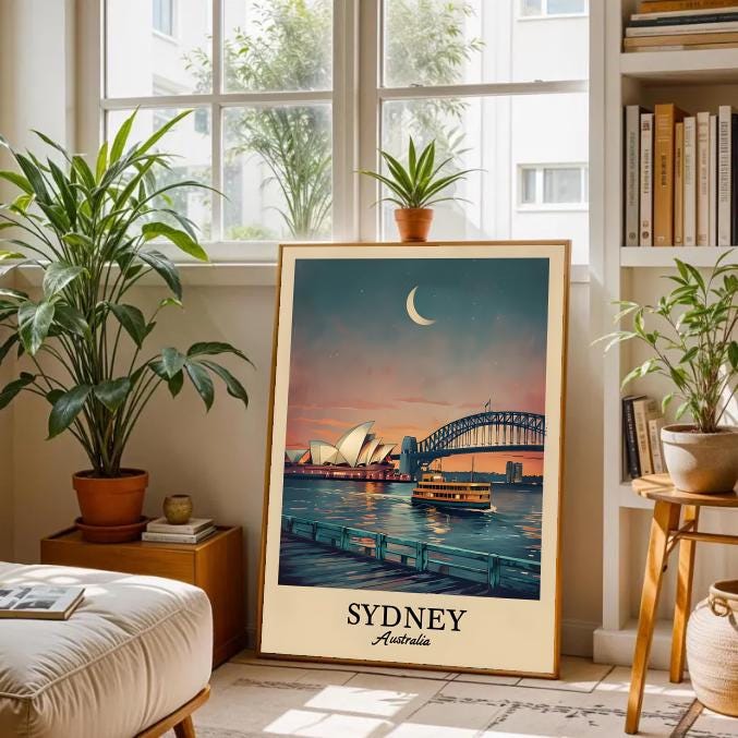 Vintage Sydney Australia Print: Opera House & Harbour Bridge (Digital Download)