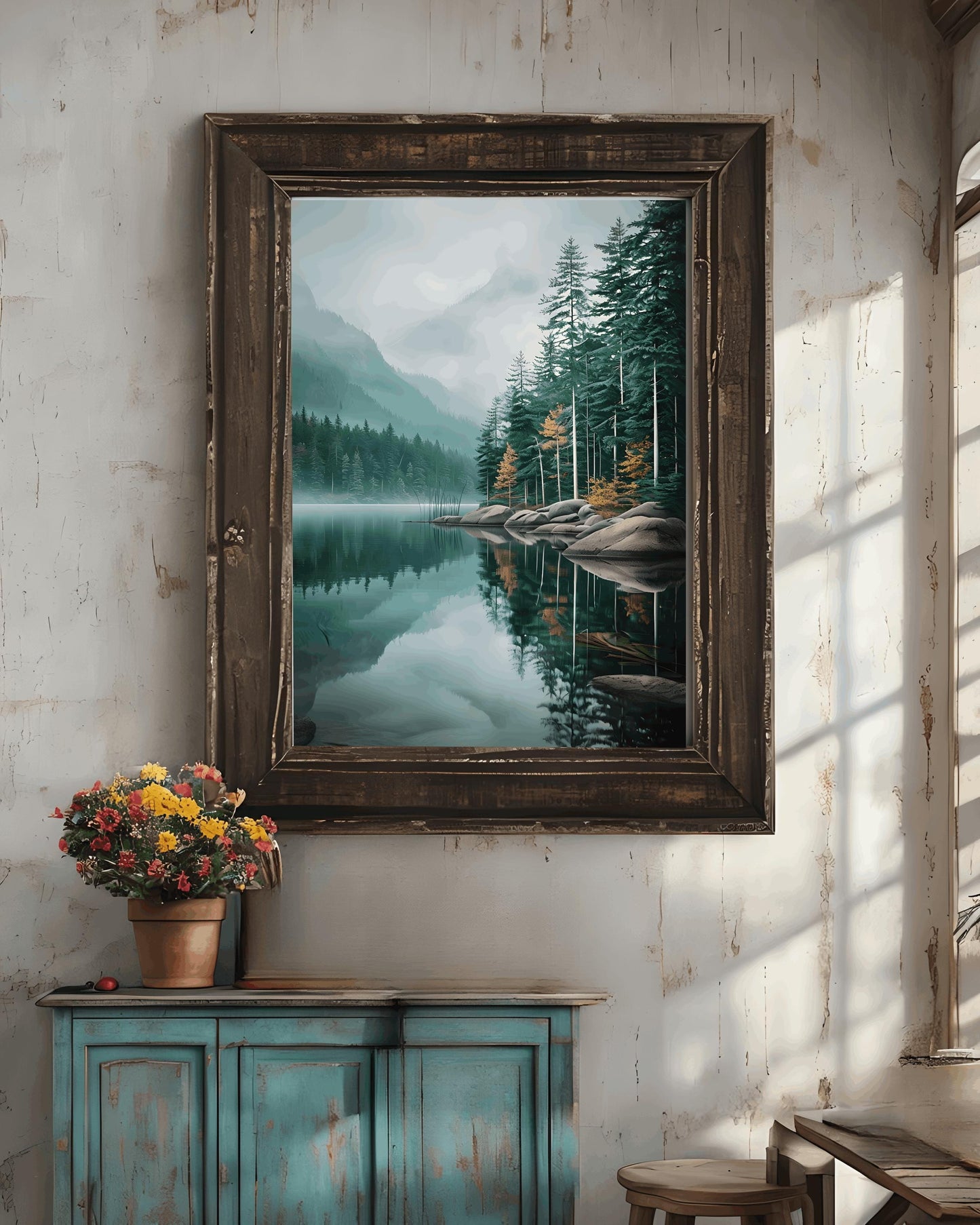 Misty Forest Lake Print: Tranquil Mountain Landscape Art (Digital Download)