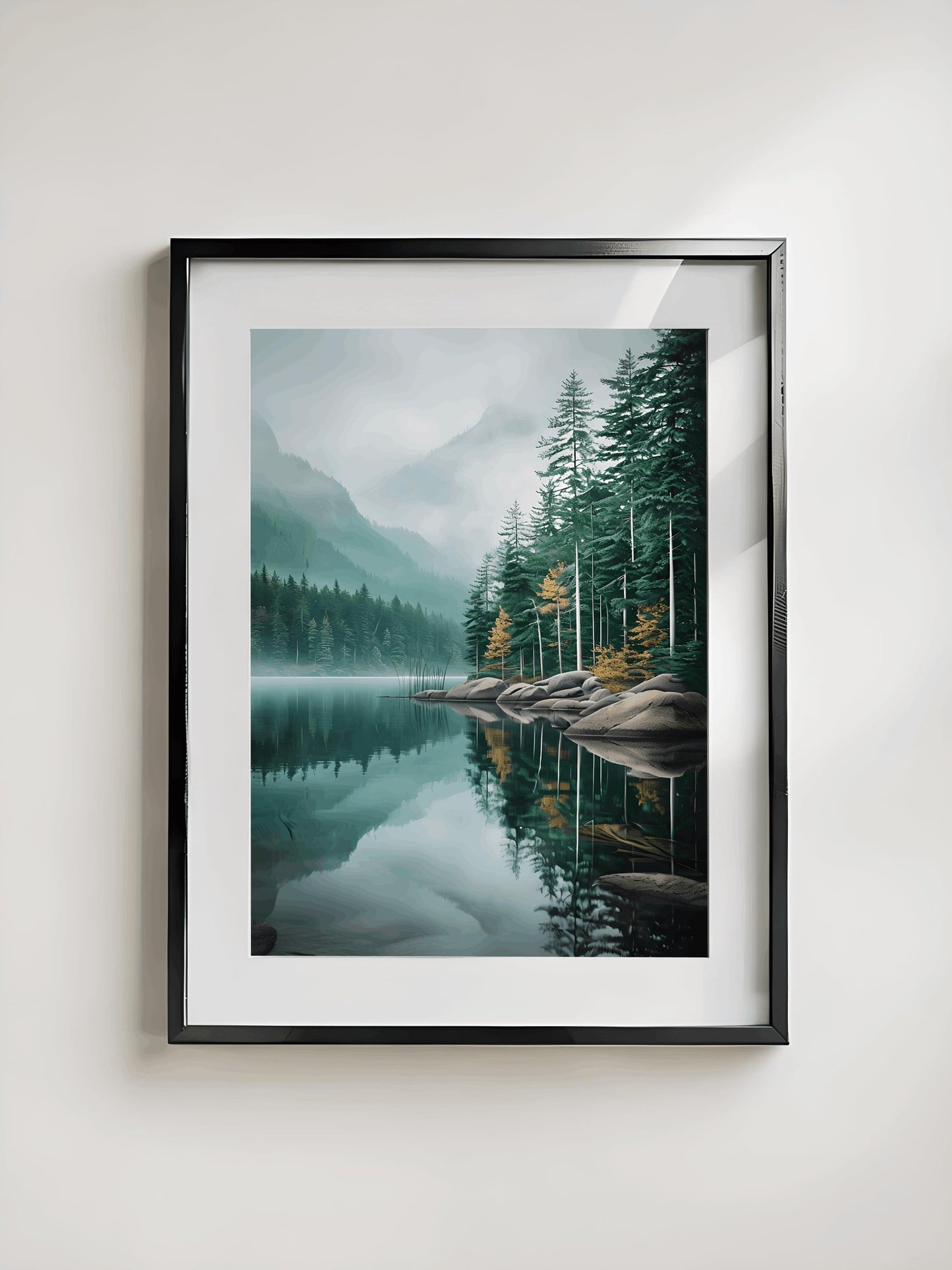 Misty Forest Lake Print: Tranquil Mountain Landscape Art (Digital Download)