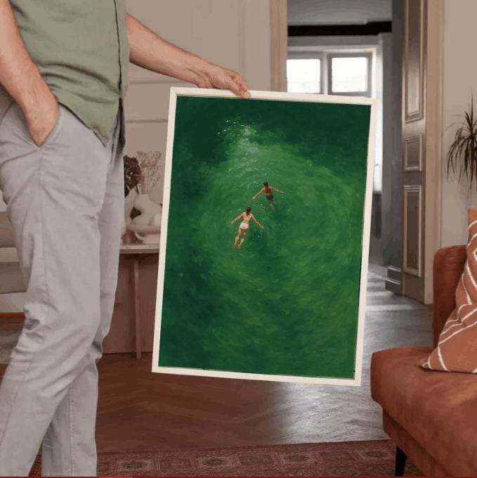 Minimalist Swimmers Art Print: Aerial Ocean Painting (Digital Download)