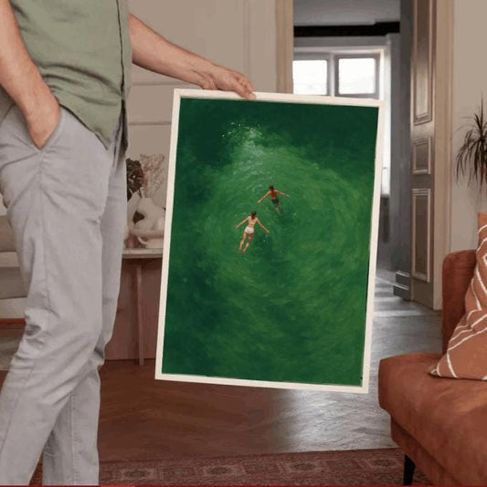 Minimalist Swimmers Art Print: Aerial Ocean Painting (Digital Download)