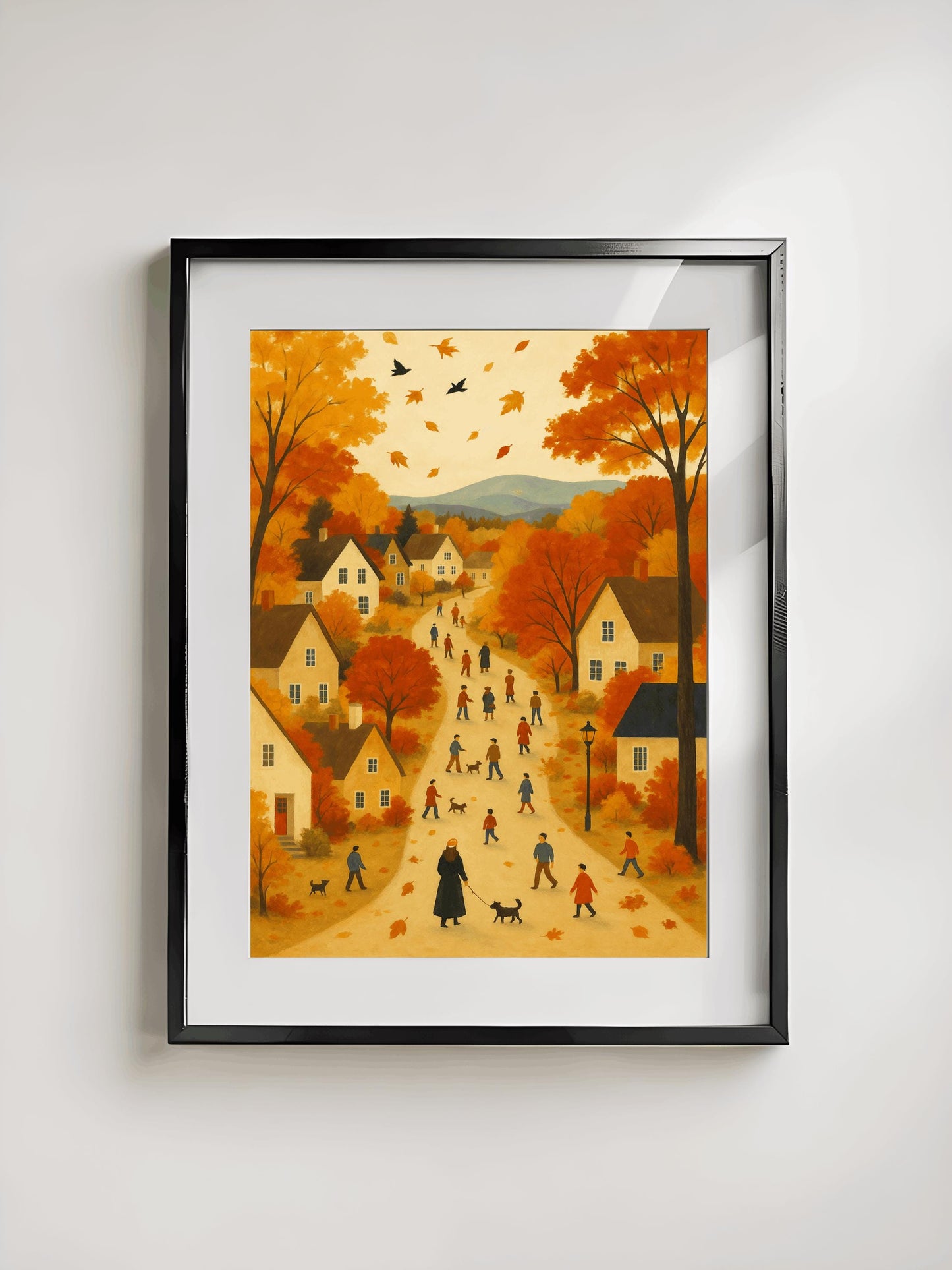 Autumn Village Landscape Print: Cozy Cottage, Farmhouse Wall Art (Digital Download)