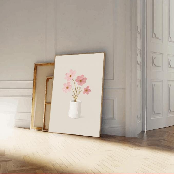 Minimalist Pink Flower Print: Botanical Vase Illustration (Digital Download)