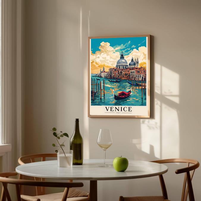Vintage Venice Italy Print: Gondola Canal, Retro Travel Poster (Digital Download)