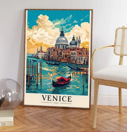 Vintage Venice Italy Print: Gondola Canal, Retro Travel Poster (Digital Download)