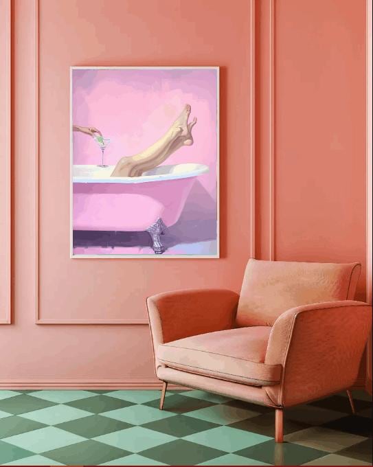 Pink Bathtub Cocktail Print: Glam Bathroom Art, Feminine Spa Decor (Digital Download)