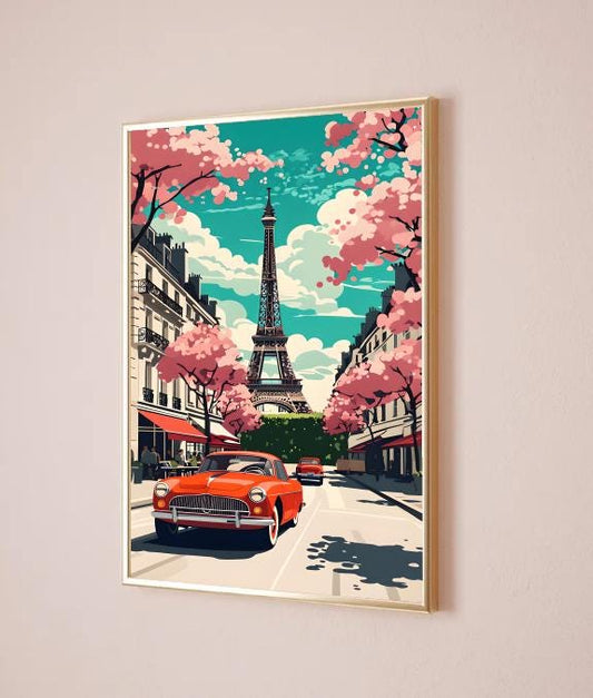 Vintage Paris Eiffel Tower Print: Retro French Travel Poster (Digital Download)