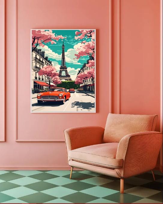 Vintage Paris Eiffel Tower Print: Retro French Travel Poster (Digital Download)