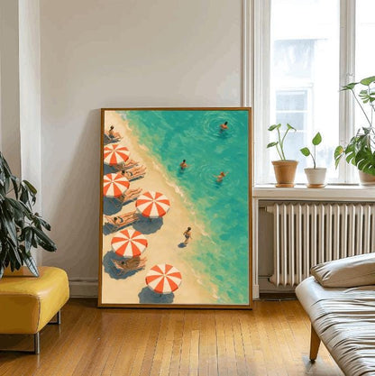 Retro Beach Umbrella Print: Mediterranean Coastal Art (Digital Download)