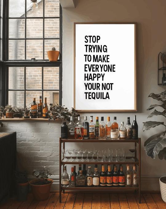 Funny Tequila Quote Art: Minimalist Bar Decor Poster (Digital Download)