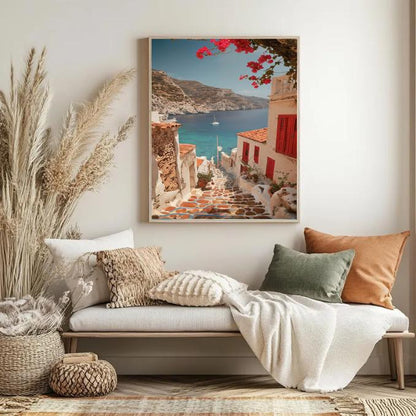 Santorini Coastal Print: Greek Village, Mediterranean Home Decor (Digital Download)