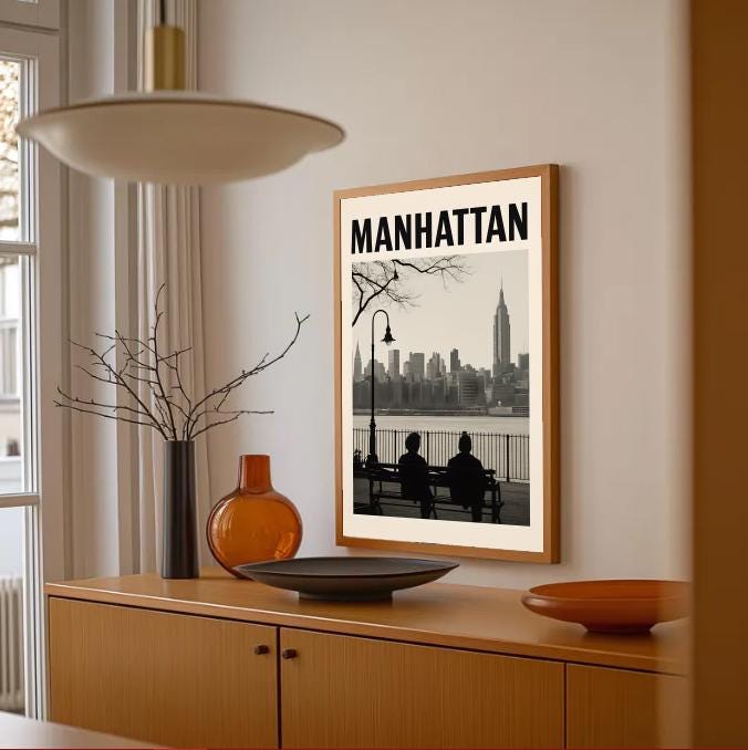 Black and White NYC Skyline Print: Empire State Building Photography (Digital Download)
