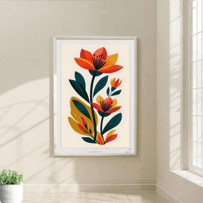Red and Orange Floral Print: Modern Minimalist Botanical Art (Digital Download)