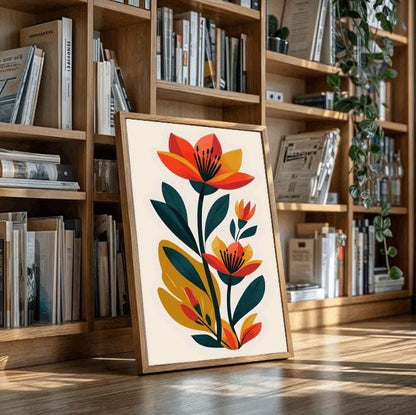 Red and Orange Floral Print: Modern Minimalist Botanical Art (Digital Download)