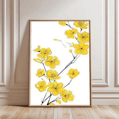 Yellow Flower Line Art Print: Minimalist Scandinavian Decor (Digital Download)