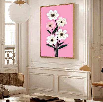 Minimalist Daisy Print: Modern Pink Floral Scandinavian Wall Art