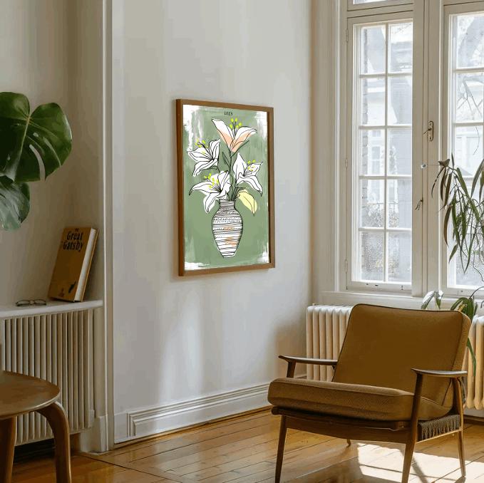 Minimalist Lily Line Art Print: Modern Botanical Illustration (Digital Download)