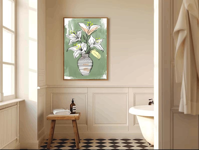 Minimalist Lily Line Art Print: Modern Botanical Illustration (Digital Download)