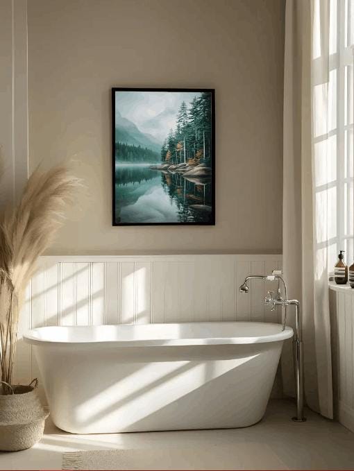 Misty Forest Lake Print: Tranquil Mountain Landscape Art (Digital Download)