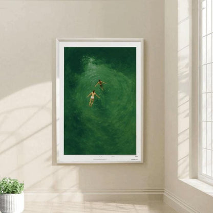 Minimalist Swimmers Art Print: Aerial Ocean Painting (Digital Download)