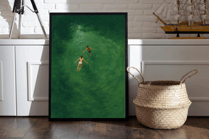 Minimalist Swimmers Art Print: Aerial Ocean Painting (Digital Download)
